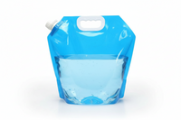 Blue plastic water container with a white handle on a white background
